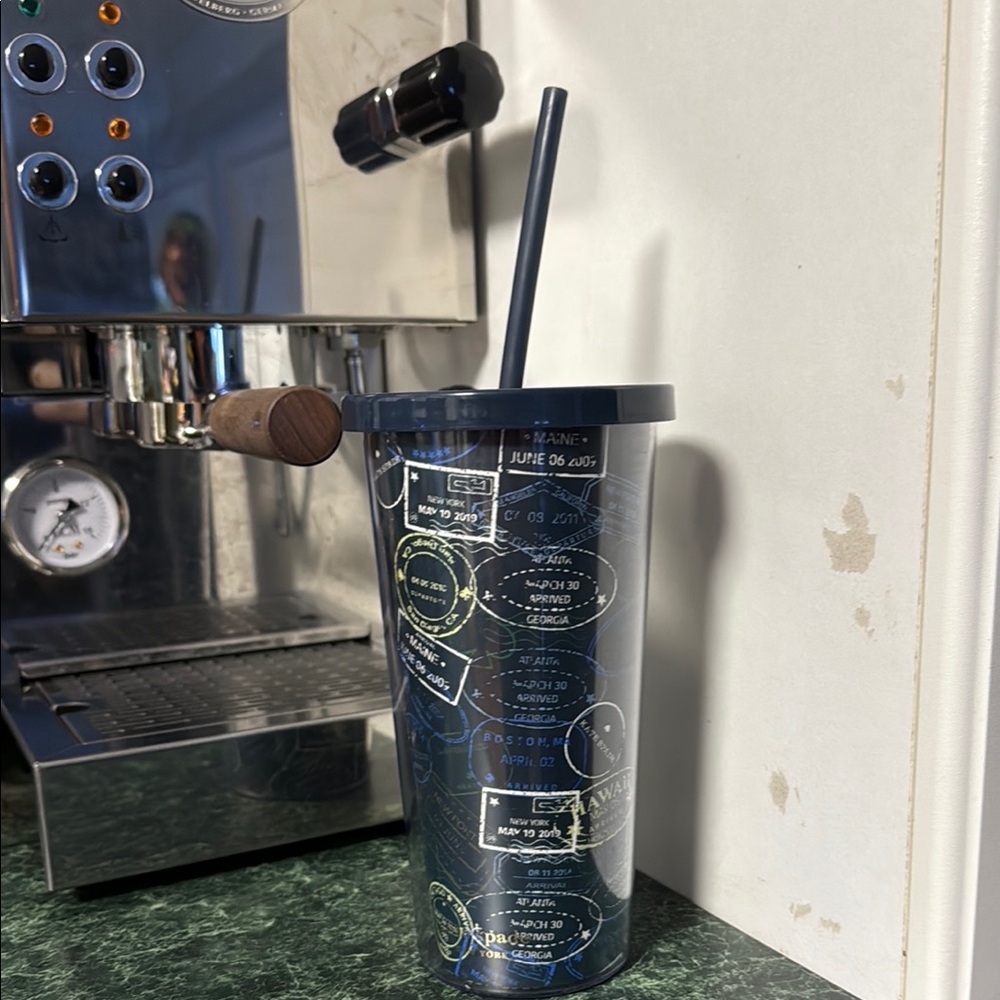 Kate Spade Dark Blue Tumbler with Straw